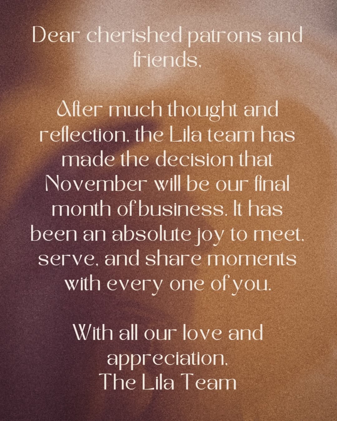 Lila Cafe Closing Announcement